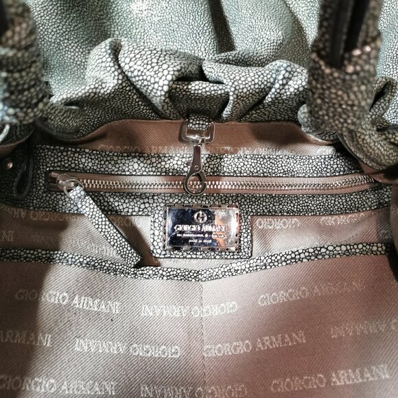 Olive/Cream/Silver Stingray Calfskin Satchel EUC #266 - Picture 10 of 15